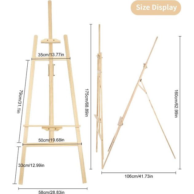 Ezel, 175 cm houten schildersezel, fotostandaard van massief houten tafel, inklapbaar en in hoogte verstelbaar, voor kunstschilderkunst en buitenreclame, geschikt voor kinderen en volwassenen