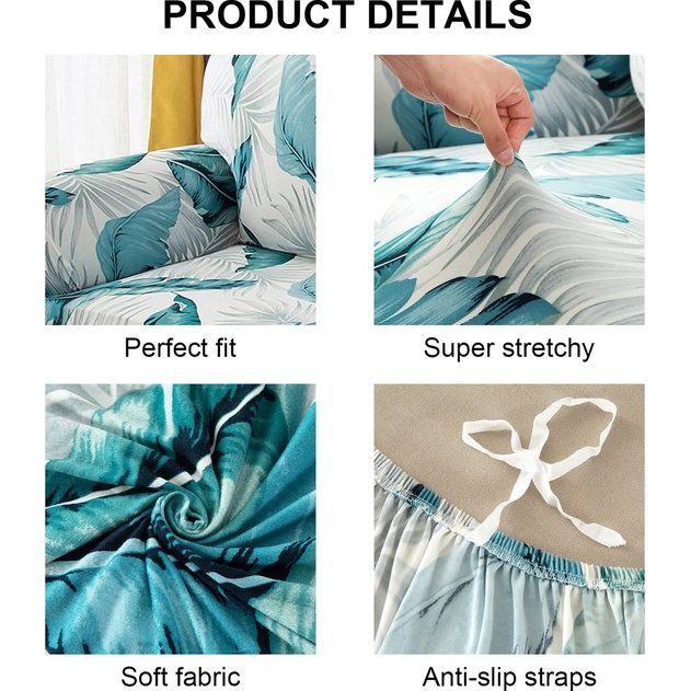 Bankhoes 4-zits elastische stretch spandex sofa plaids sofa hoes antislip wasbare bankbeschermer bankhoes voor bank met armleuningen, witte bladeren