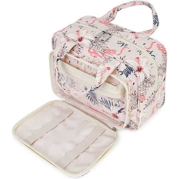 Toilettas, grote make-uptas, organizer voor op reis, voor dames en dames, Beige flamingo