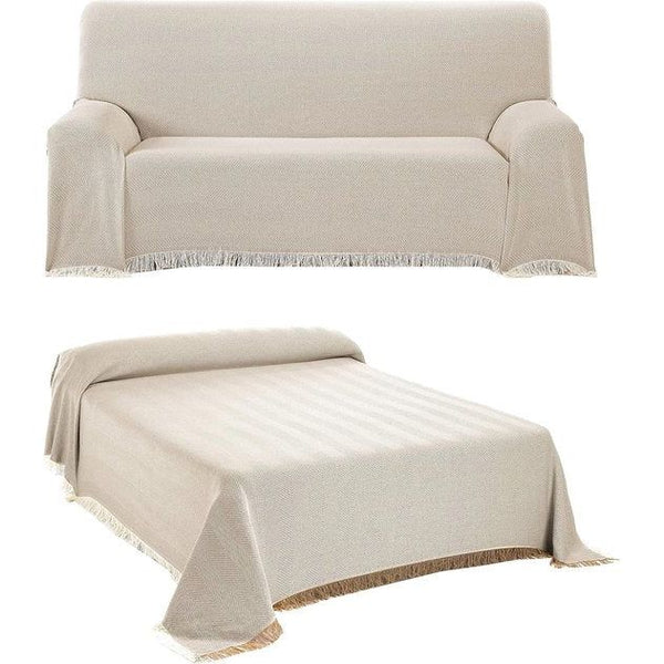 Sprei, woonkamerdeken van katoen, praktische sprei als bankdeken of bankdeken, bedsprei, hoogwaardige bedsprei in beige, 230 x 260 cm