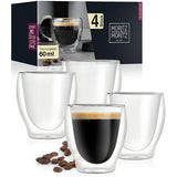 Barista Milano 4 x 60 ml espressoglazen dubbelwandig - espressokopjes set van glas voor warme en koude dranken - vaatwasmachinebestendig