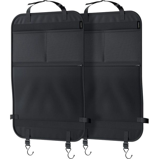 LIONSTRONG Achterbank organizer ter bescherming van uw autostoelen, rugleuningbescherming van waterdichte stof (dubbelpak zwart)