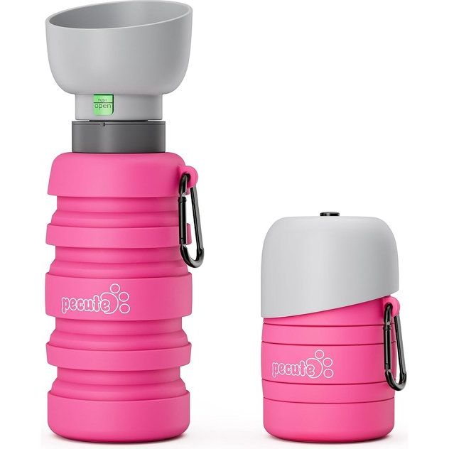 Hondenwaterfles, opvouwbare waterfles Honden voor onderweg, veilig, niet-giftig, waterfles voor huisdieren, geschikt voor hondenreizen buitenshuis, training en andere buitenactiviteiten, roze