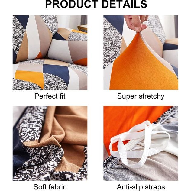 Bankhoes 1 zits elastische stretch spandex sofa plaids bankhoes antislip wasbare bankbeschermer bankhoes voor bank met armleuningen, oranje geometrie