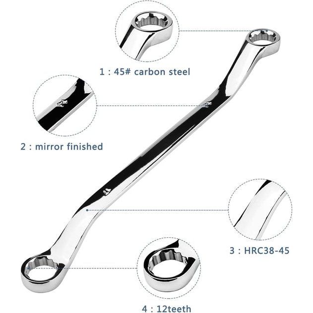 HRC38-45 Dubbele ringsleutelset, 10 stuks, 45 Koolstofstaal Metrisch 45 graden 6-32 mm Combinatiesleutelset