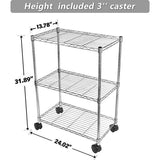 Heavy Duty 3-planken met wielen, verstelbare opslageenheden, stalen organisator draadrek, 23 "B x 13" D x 30 "H, chroom