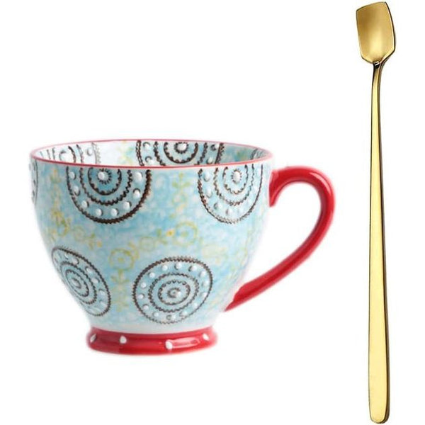 Handgeschilderde mok 350ml - Flower Art Cup koffie cup oude design hoge kwaliteit gouden lepel porseleinen mok (stijl 6)