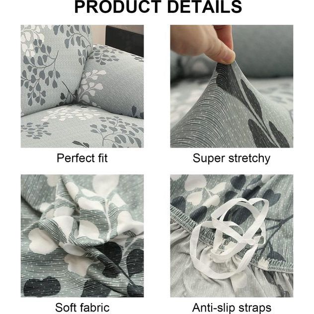Sofa Cover 4 Seater Elastic Stretch Spandex Sofa Throws Sofa Hoes Antislip Wasbare Sofa Protector Bank Cover voor Sofa met armleuningen, Leaf Style