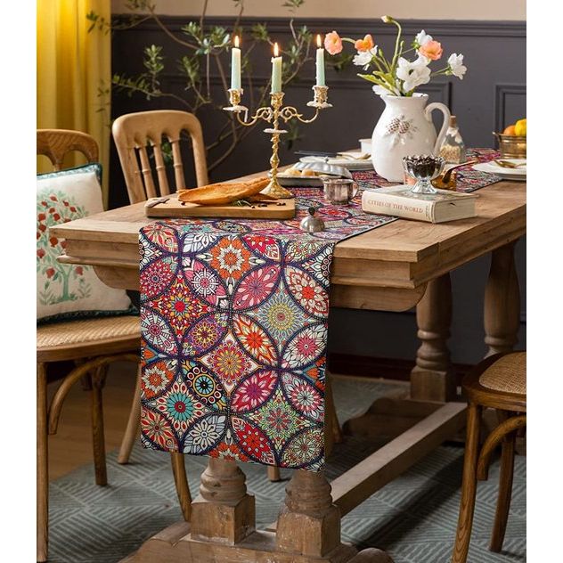 rode tafelloper boho-stijl boho tafelloper bont ornament commode tafelloper winter voor restaurants tafelkleden tuintafel linnen katoen bruiloft tafelloper Kerstmis 33 x 183 cm