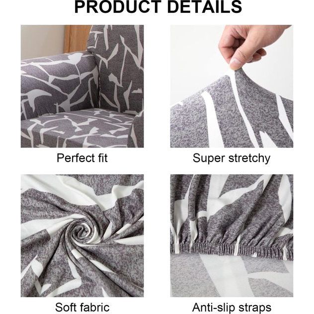 Bankhoes 4-zits elastische stretch spandex bankhoes antislip wasbare bankbeschermer bankhoes voor bank met armleuning, as witte lijn