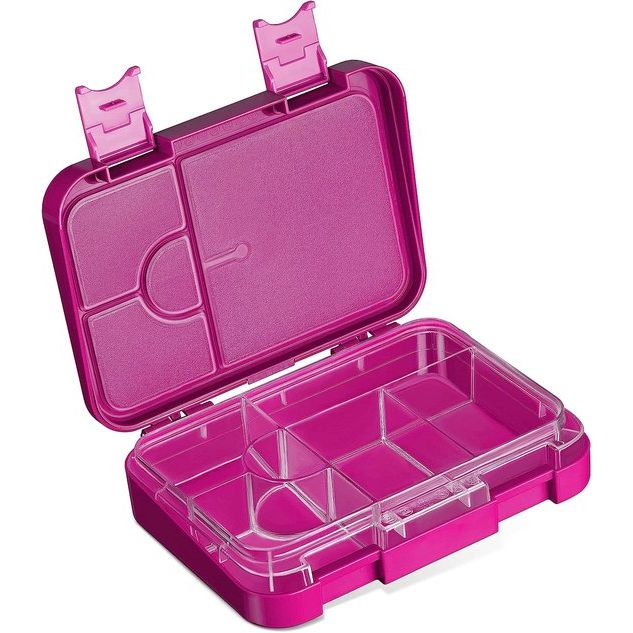 Len bento Box lunchbox voor kinderen, met 4 + 2 vakken, extreem robuust, lunchbox, ideaal voor kinderopvang en school (paars, zittende eenhoorn)