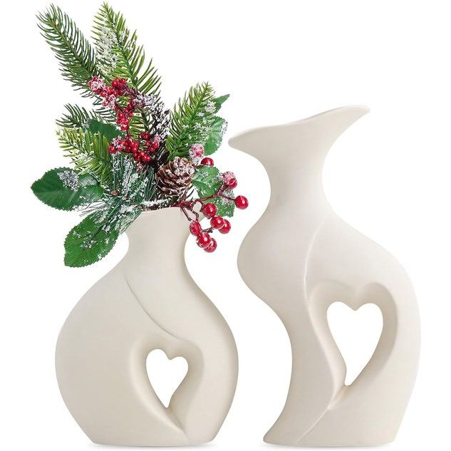 2 stuks keramische vaas, wit, keramische vaas, bloemenvaas, modern, decoratieve lichaamsvaas van keramiek, kleine bloemenvazen voor decoratie, droogbloemen, kantoor, vensterbank, decoratie,