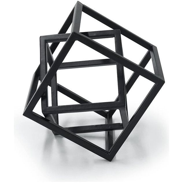 Kubus geometrisch ijzeren standbeeld - minimalistische sculptuur voor slaapkamer, salon, boekenkast en woondecoratie.