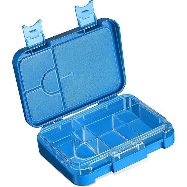 Bento Box lunchbox voor kinderen, met 4 + 2 vakken, extreem robuust, broodbox, ideaal voor kleuterschool en school (blauw, voetbal)