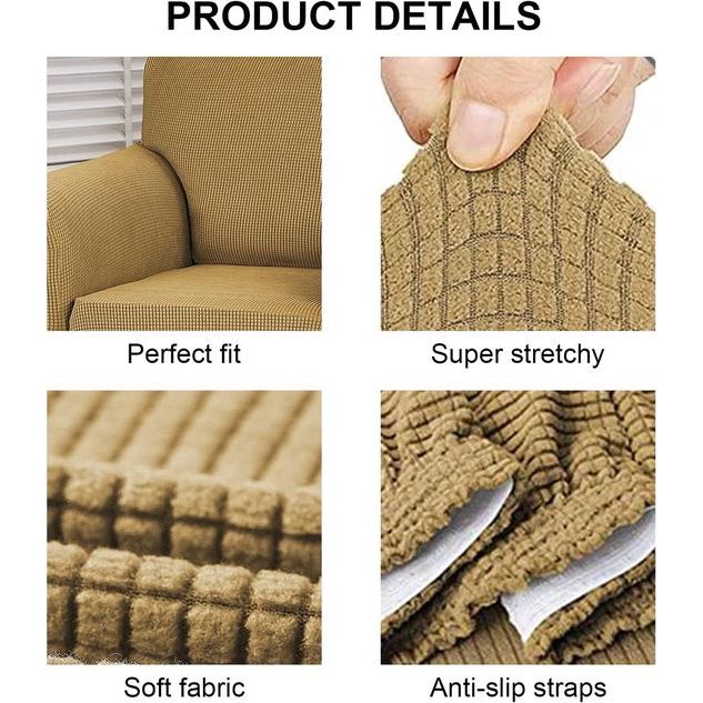 Bankhoes 1-zits - Stoel Sofa Cover - Elastic Stretch Spandex Hoes - Antislip Wasbare Protector en Cover met armleuningen - Camel