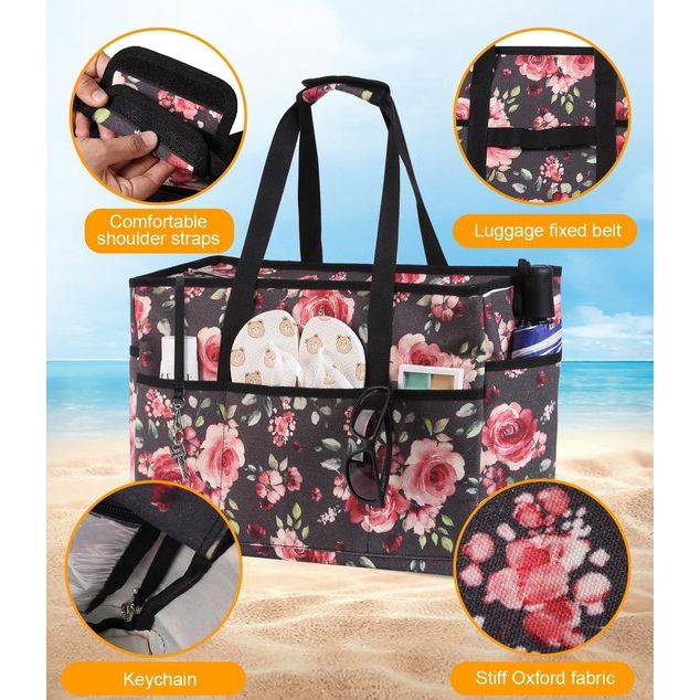 Strandtas XXL familie grote badtas strandtas met ritssluiting strandtas opvouwbare schoudertas badtas familie shopper handtas voor strand vakantie reizen