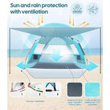 Strandtent voor 3-4 personen, pop-up strandtent met luifel, UPF 50+, UV-zonbescherming, waterdicht, voor gezinnen, strand, camping, tuin, blauw