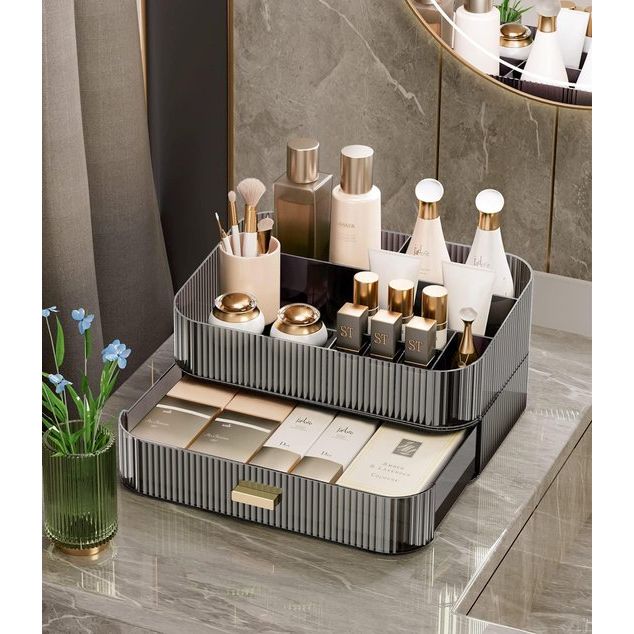 Cosmetica-organizer met stapelbare laden, 30 x 20 x 14,5 cm, grote make-uporganizer met 12 vakken, Skincare make-up-organizer, opslag voor kwasten, kast, lade, koffer, kwast, badkamer