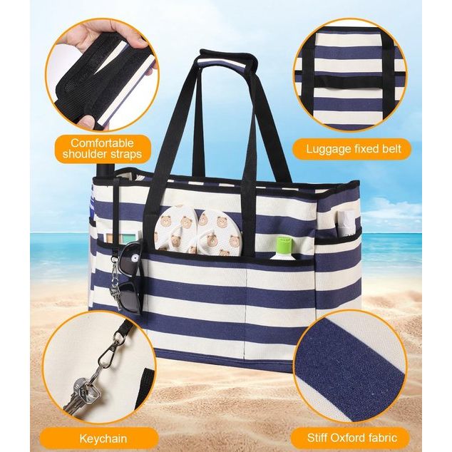 Strandtas XXL familie grote badtas strandtas met ritssluiting strandtas opvouwbare schoudertas badtas familie shopper handtas voor strand vakantie reizen