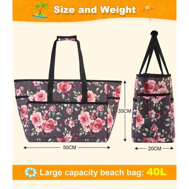 Strandtas XXL familie grote badtas strandtas met ritssluiting strandtas opvouwbare schoudertas badtas familie shopper handtas voor strand vakantie reizen