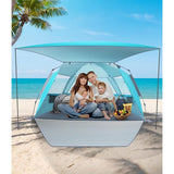 Strandtent voor 3-4 personen, pop-up strandtent met luifel, UPF 50+, UV-zonbescherming, waterdicht, voor gezinnen, strand, camping, tuin, blauw