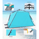 Strandtent voor 3-4 personen, pop-up strandtent met luifel, UPF 50+, UV-zonbescherming, waterdicht, voor gezinnen, strand, camping, tuin, blauw
