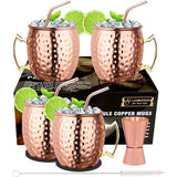 Moscow Mule Moscow Mule Bekers, 4-delige set, gehamerde koperen bekers met jigger voor koude dranken, thuis, bar, feest, cadeau