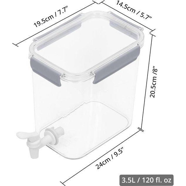 3,5 l drankdispenser met tapkraan, waterdispenser met deksel en tapkraan voor de koelkast, voedselveilige drinkdispenser van kunststof, voor limonade, koud sap en ijsthee