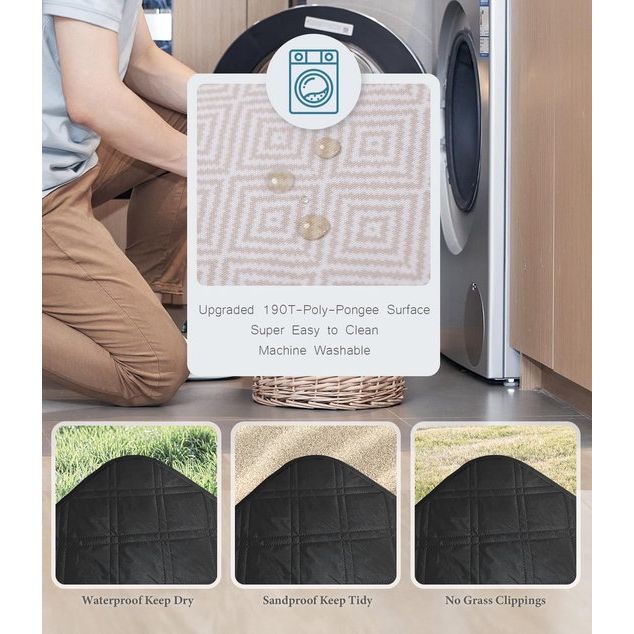 Picknickdeken, waterdicht, wasbaar, stranddeken, zandvrij, XXL, campingdeken, strandmat, geïsoleerd, met waterdichte onderkant (kaki, 200 x 200 cm)