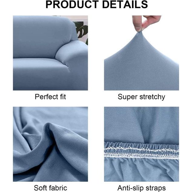 Bankhoes voor 4-zits, elastisch, stretch, spandex, antislip, wasbaar, met armleuning, grijze stijl