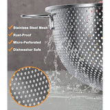 Kitchen Strainer, Set of 3, Stainless Steel, Micro-Perforated Kitchen Strainer, Pasta Strainer with Handle, Colander for Pasta, Fruit, Rice, Vegetables, Healthier and Highly Polished,