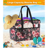 Strandtas XXL familie grote badtas strandtas met ritssluiting strandtas opvouwbare schoudertas badtas familie shopper handtas voor strand vakantie reizen