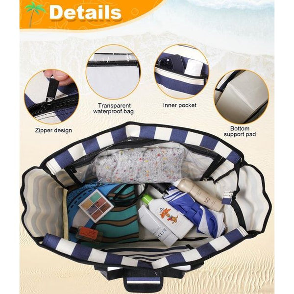 Strandtas XXL familie grote badtas strandtas met ritssluiting strandtas opvouwbare schoudertas badtas familie shopper handtas voor strand vakantie reizen
