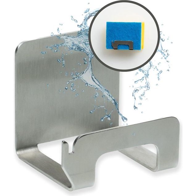 Sponshouder keuken – roestvrij stalen spoelsponshouder / sponshouder spoelbak – zelfklevend met vaatdoekhouder
