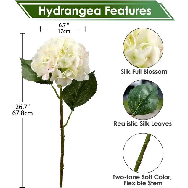 Artificial Hydrangea, Artificial Hydrangea, Artificial Plant with Waterproof Stem, Length 53 cm, for Flower Arrangement, Bouquets, Flower Arrangements, Decoration, Pack of 3