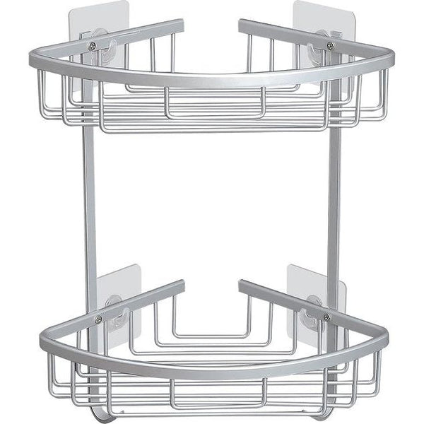 Doucherek zonder boren badkamerrek roestvrij, zelfklevende accessoires zonder stansen aluminium Geef een zeepkist 2 etages zilver