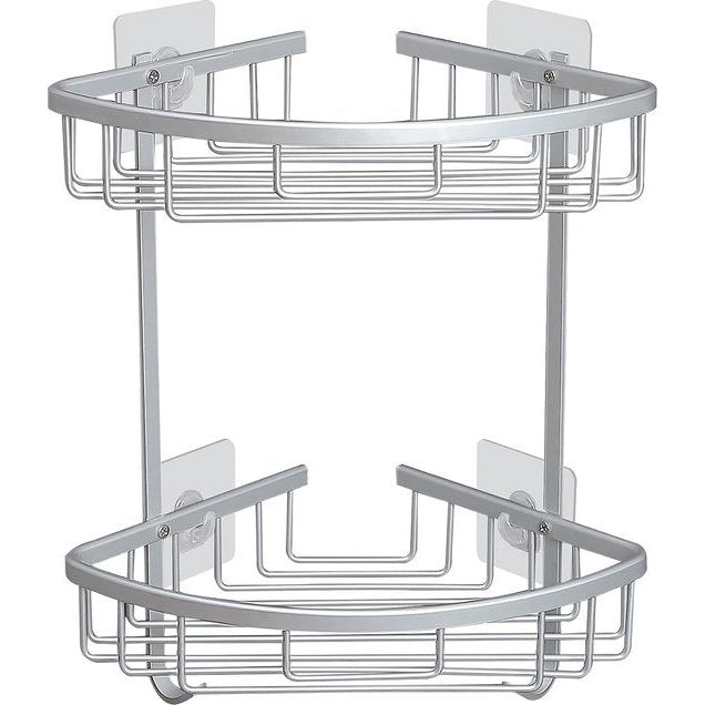 Doucherek zonder boren badkamerrek roestvrij, zelfklevende accessoires zonder stansen aluminium Geef een zeepkist 2 etages zilver