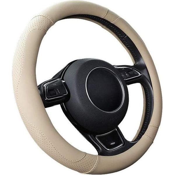 Auto Stuurhoes Stuurwielbeschermer Stuurhoes Microfiber Leer Universeel 37-38cm/15" Antislip Ademend Duurzaam (Beige)