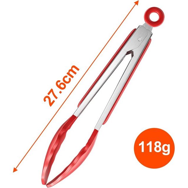 Keukentang roestvrij staal, 22,4 cm, barbecue-tang, keukentang van siliconen, levensmiddelenkwaliteit, met slot en antislip handgreep, keukengerei-accessoires voor pasta, vlees, gehaktballen