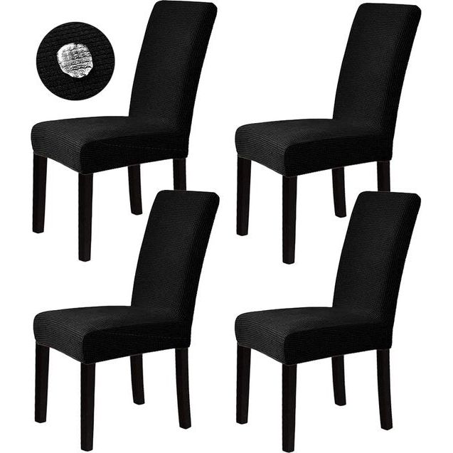 Stoelhoezen Set van 4 stoelhoezen stretchhoezen voor schommelstoelen eetkamerstoelen stoelen bescherming stoelhoezen decoratieve bi-elastische hoes voor hotel, bruiloft, banket, keuken, restaurant, feest, kantoor (zwart)