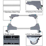 Wasmachine onderstel met 4 vergrendelbare wielen, draaglast 200KG wasmachine onderstel, breedte verstelbaar 40-62cm, hoogte 11cm trolley, droger, koelkast