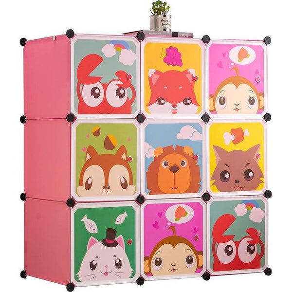 Uitbreidbaar kinderrek kinderkledingkast traprek boekenrek met deuren, diepere vakken dan normaal (45 cm vs. 35 cm), 110 x 47 x 110 cm roze