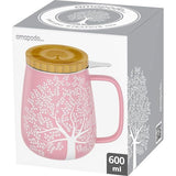 Theemok met deksel en zeef, 600 ml, grote porseleinen theemok - jumbomok - XXL Tea Cup set roze - plasticvrij