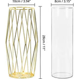 Gouden vazendecoratie voor tafelopzetstukken, 28 cm grote cilindervazen met decoratieve vaashouder van ijzer, bloemenarrangement voor pampasgras, decoratie en bruiloft tafeldecoratie