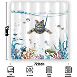 Shower Curtain Diving Cat Ocean Print Turtle Fish Starfish Waterproof Bath Curtain Durable Polyester 180 x 180 cm Modern Bathroom Decoration Accessories Comes with 12 Shower Curtain Rings