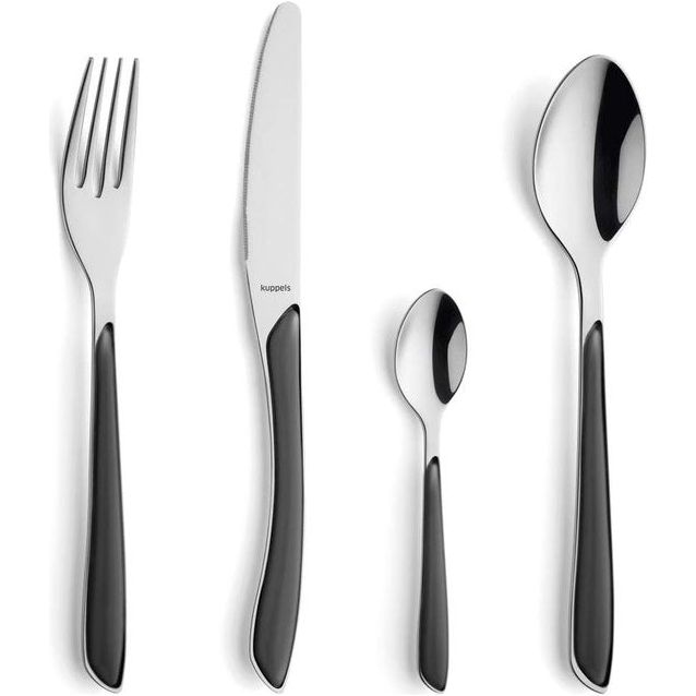 Prisma bestekset voor 6 personen, van gepolijst roestvrij staal, bestekset, 24-delig, hoogwaardige kunststof handgrepen in leigrijs, roestvrij
