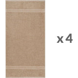 Set van 4 handdoeken, 50 x 100 cm, badstof handdoeken, 100% katoen, zand/beige