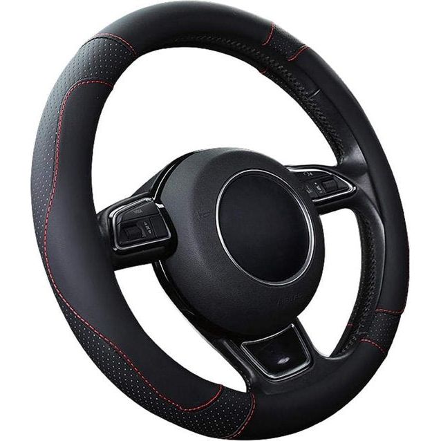 Auto Stuurhoes Stuurwielbeschermer Stuurhoes Microfiber Leer Universeel 37-38cm/15 Antislip Ademend Duurzaam (zwart)