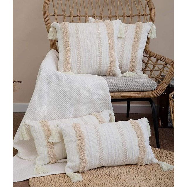 2 boho kussenslopen, macramé kussenslopen, kussensloop met kwastjes, 30 x 50 cm, decoratief katoenen linnen, sierkussen, sofakussen voor bank, woonkamer, tuin, kussen, boho-stijl hoofdkussenslopen