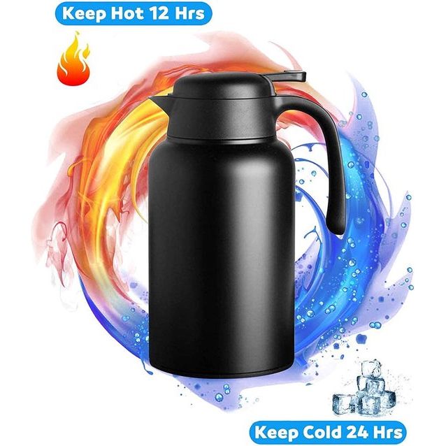 2L zwarte thermoskan 304 roestvrij staal dubbelwandige vacuüm geïsoleerde koffiepot koffie thermos, koffieplunder, sap/melk/thee isolatie pot